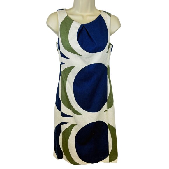 Tabitha by Anthropologie Mod Circle Shift Dress | Cream-Blue-Olive | SiZE 2 - Picture 1 of 3